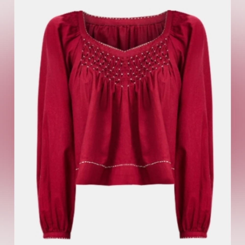 NWT LOFT Red 100% Cotton Sweetheart Neckline Top Blouse Women's Sz Plus XXL - Picture 8 of 8